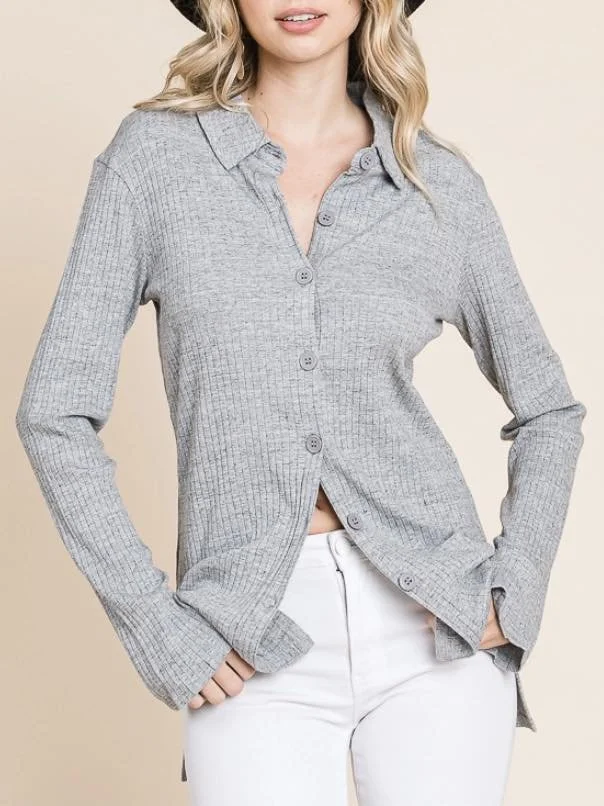 トップス yilon RIB ENSEMBLE BUTTON TOPS GRAY rib+shirt+heather+grey.jpg?